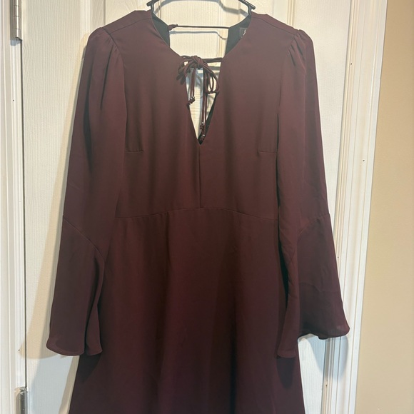 Sam Edelman Burgundy Long-Sleeve Tie-Front Fit & Flare Dress - Picture 2 of 6